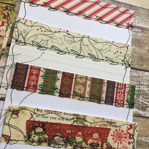 Lot 10 Christmas Junk Journal Note Cards Handmade Sewn Ephemera u Craft Scrapboo - Picture 4 of 6